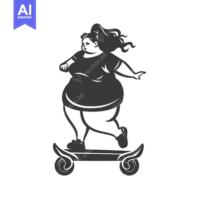 Aset desain premium: Plus Size Woman Riding a Longboard Skateboard