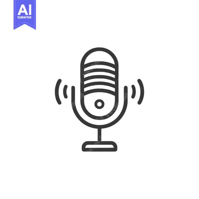 Retro Microphone Icon with Sound Waves, Podcast Symbol, Vector Illustr