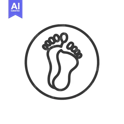 Premium design asset: Minimalist Footprint Icon in Circle, Black Outline on White Background
