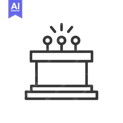 Aset desain premium: Minimalist Podium Icon with Three Microphones and Radiating Lines