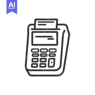 Aset desain premium: Minimalist POS Terminal Icon: Black Outline on White Background, Payme