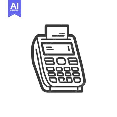 Aset desain premium: Minimalist POS Terminal Icon with Receipt, Bold Outline, Isolated