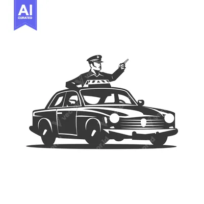 Aset desain premium: Police Officer Directing Traffic from a Vintage Car