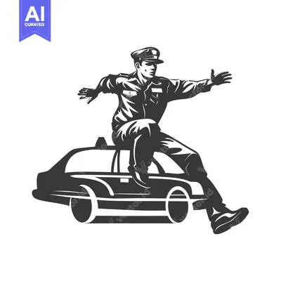 Premium design asset: Police Officer Leaping From the Roof of a Car