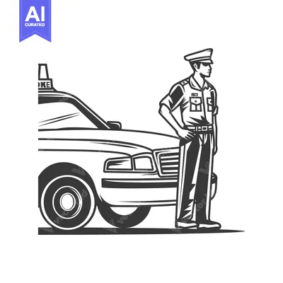 Aset premium populer: Police Officer Standing Next to a Police Car