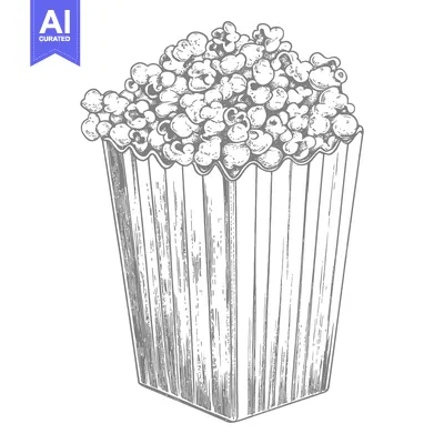 Premium design asset: A drawn image of a popcorn bucket filled to the brim