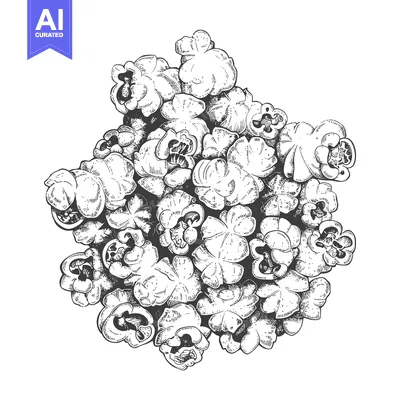A close up illustrated heap of fluffy popped popcorn kernels