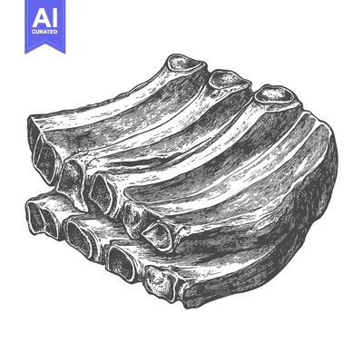 Aset desain premium: Several cooked ribs stacked together on a white background illustratio