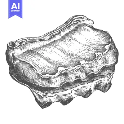 A detailed illustration depicting a rack of cooked meat ribs