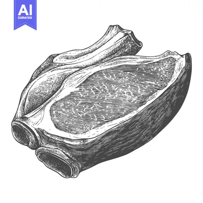 Two cuts of uncooked meat appear in a detailed illustration