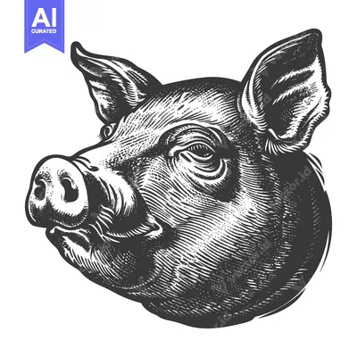 Popular premium asset: Detailed monochrome illustration showcasing the head of a domestic pig