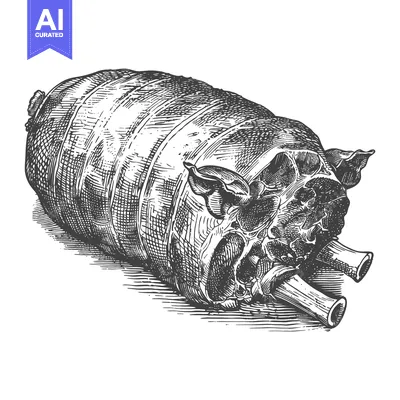 Premium design asset: A black and white illustration of prepared meat product