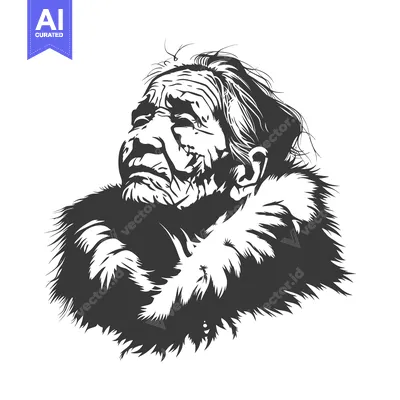 Aset desain premium: Portrait of an Elderly Woman with Fur Trimmed Clothing Looking Upward