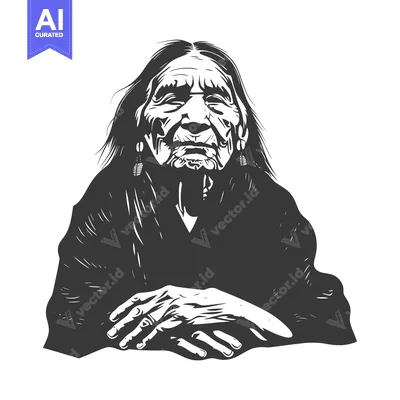 Portrait of an Indigenous Elder with Long Hair and Wrinkled Skin
