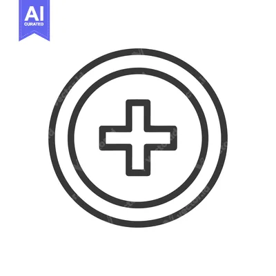 Aset desain premium: Medical Cross Icon in Double Circle, Minimalist Line Art Design