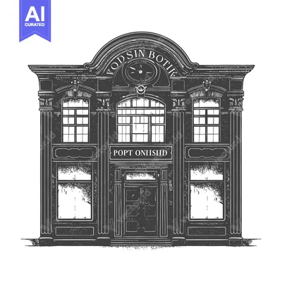 Aset premium populer: A detailed artistic illustration of a classical building facade design