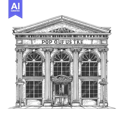 Aset premium populer: A detailed vintage architectural drawing of a prominent building