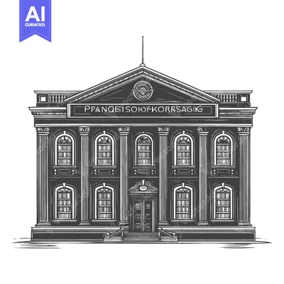Aset desain premium: Detailed illustration showing a classical building with many columns a