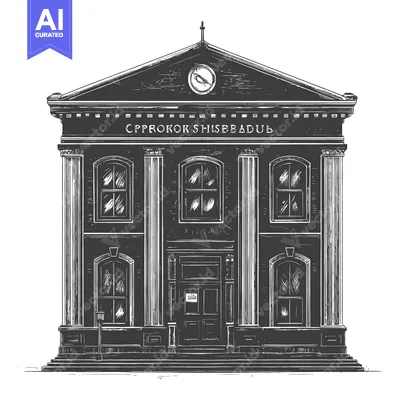 Popular premium asset: Black and white illustration of a classical style building structure