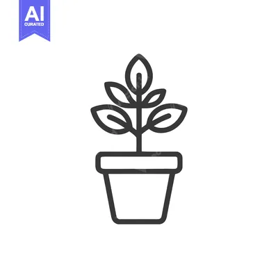 Aset desain premium: Minimalist Potted Plant Icon: Simple Line Art Design on White
