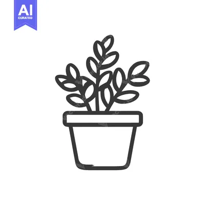 Aset premium populer: Minimalist Potted Plant Icon with Bold Outline and Stylized Leaves