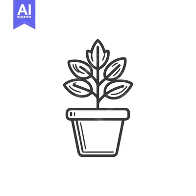 Aset desain premium: Minimalist Potted Plant Icon: Clean Line Art Illustration