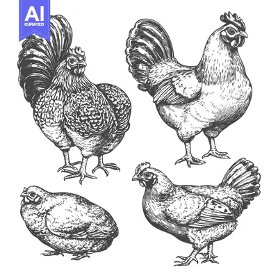 Aset premium populer: Detailed black and white artistic illustrations of four different chic