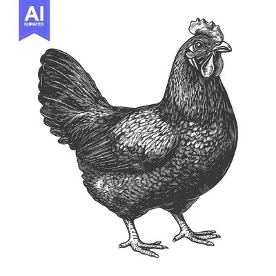Aset premium populer: Detailed monochrome illustration of a standing chicken bird animal