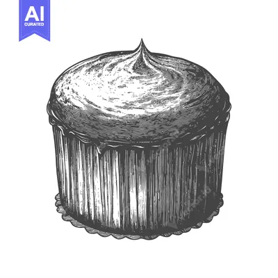 A detailed engraved drawing of a decorated frosted dessert cake