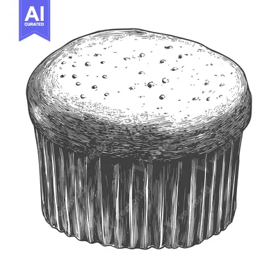 Aset premium populer: A detailed black and white illustration of a single muffin