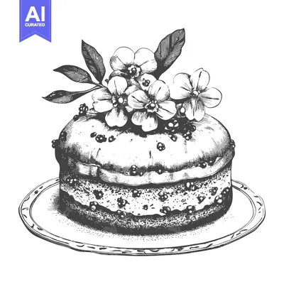 A beautifully illustrated cake decorated with flowers and leaves