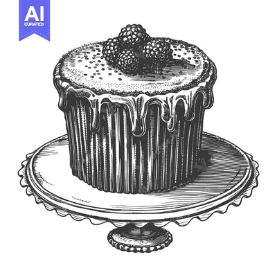 Aset desain premium: A delicious sketch of a cake topped with fresh berries