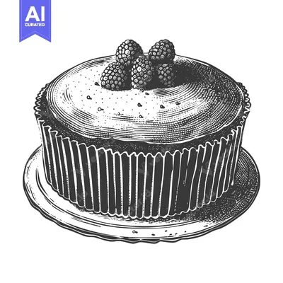 Detailed illustration of a sweet cake decorated with berries on top