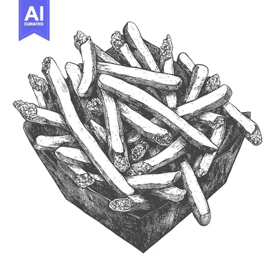 Illustration of a carton filled with delicious golden french fries
