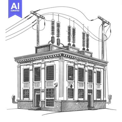 An illustrative drawing of a power plant structure and lines