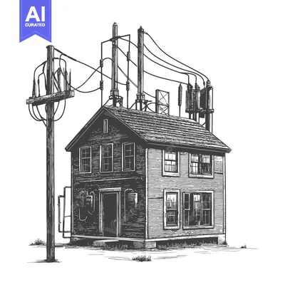 Premium design asset: A detailed drawing showing a house with connected power lines