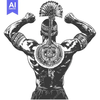 Aset premium populer: Powerful Aztec Warrior with Intricate Back Tattoo
