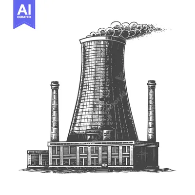 Popular premium asset: An industrial plant illustration with cooling tower and smokestacks