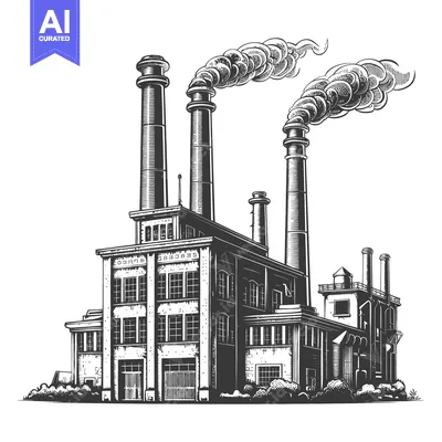 Premium design asset: An Industrial Plant with Smokestacks Emitting Dense Plumes of Smoke