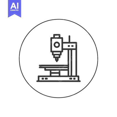 Aset desain premium: CNC Machine Icon: Precision Manufacturing in Minimalist Line Art Circl