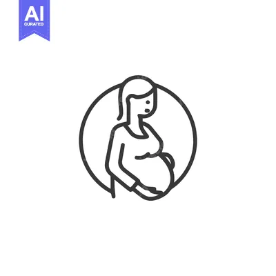 Aset premium populer: Minimalist Line Art: Pregnant Woman in Circle Frame, Motherhood Icon