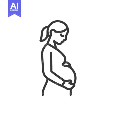 Popular premium asset: Minimalist Line Art: Pregnant Woman Silhouette with Ponytail and Hands