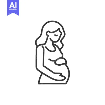 Aset desain premium: Minimalist Line Art: Pregnant Woman Silhouette with Hands on Belly