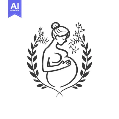 Premium design asset: Pregnant Woman Embracing Her Belly Surrounded by Floral Wreath