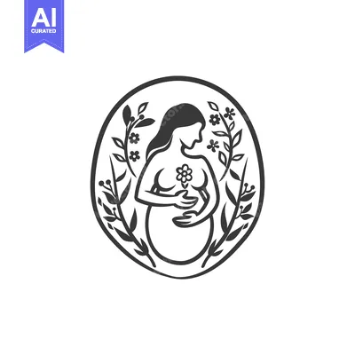 Aset premium populer: Pregnant Woman Holding a Flower Surrounded by Floral Design