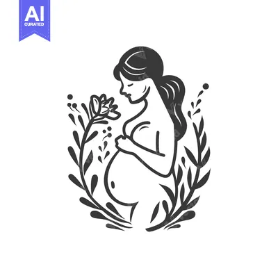 Aset premium populer: Pregnant Woman Holding a Flower Surrounded by Foliage