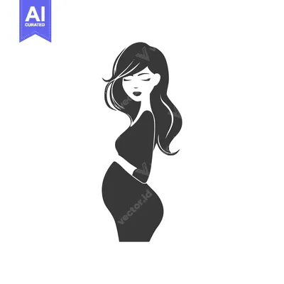 Premium design asset: Elegant Silhouette of a Pregnant Woman with Flowing Hair in Serene Pos