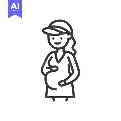 Aset desain premium: Smiling Pregnant Woman Icon with Baseball Cap, Outline Style