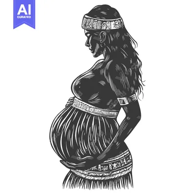 Premium design asset: Pregnant Woman in Traditional Indigenous Attire