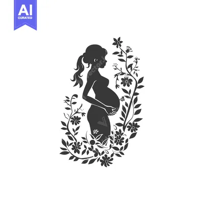 Aset premium populer: Pregnant Woman Silhouette Surrounded by Floral Vines